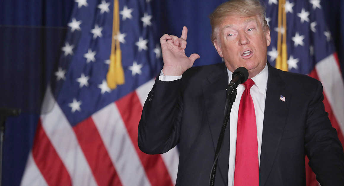 Donald Trump delivers a speech about his vision for foreign policy at the Mayflower Hotel on April 27, 2016.
