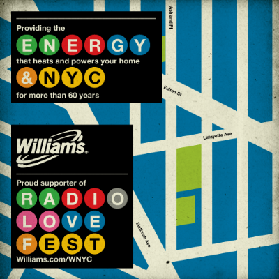  Williams and WNYC's relationship extended off air, with the company sponsoring RadioLoveFest, a popular cultural festival in Brooklyn.&nbsp; 