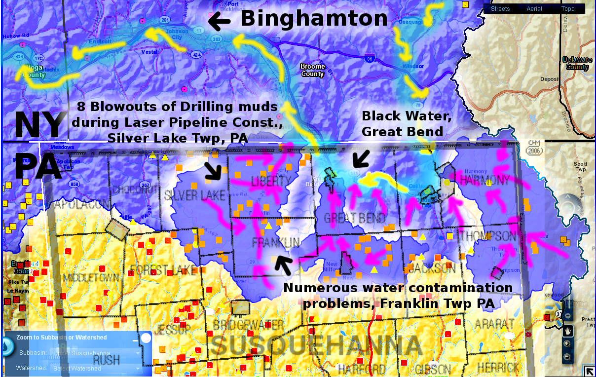 Actual cases of water contamination and surface spills within Binghamton's headwaters