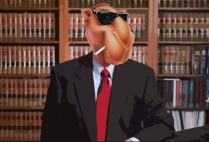 Joe  Camel with law books