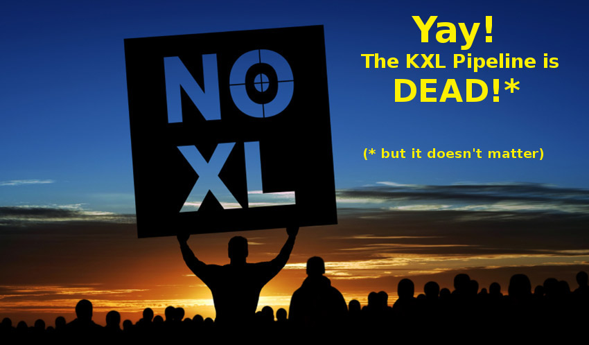 keystone pipeline protestors in silhouette with man holding 'NO XL' sign